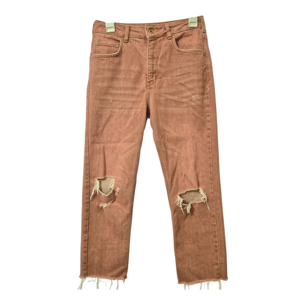 Anthropologie Pilcro Jeans 27 The Vintage Straight High Waist Distress Mauve